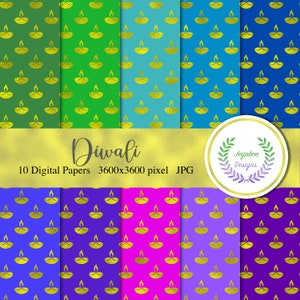 Printable Indian Diwali Diya Digital Paper Pack