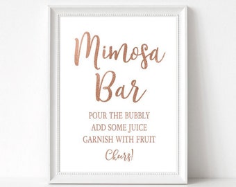 Mimosa Bar Sign - Rose Gold Bubbly Bar Sign - Shower Decor - INSTANT DOWNLOAD