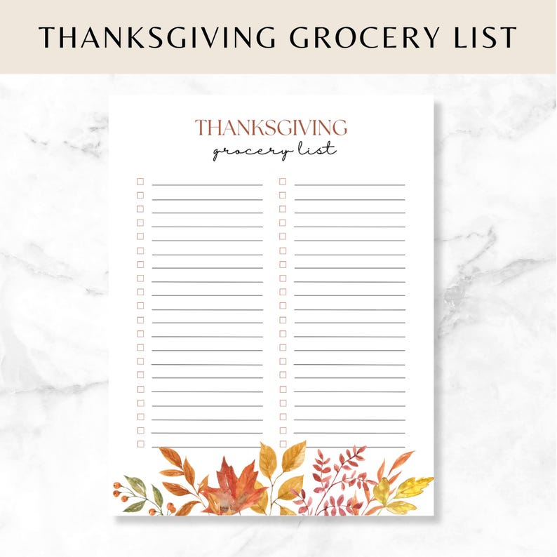 Thanksgiving Printable Meal Planner Grocery List Autumn Bucketlist