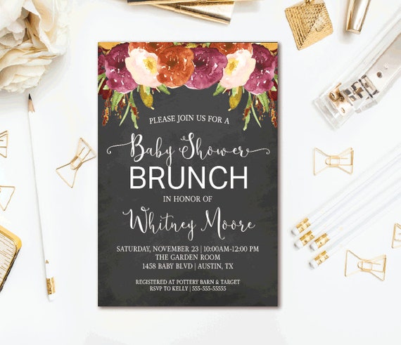 Chalkboard Baby Shower Invitation Fall Floral Baby Brunch Chalkboard Baby Shower Invitation Fall Floral Baby Brunch