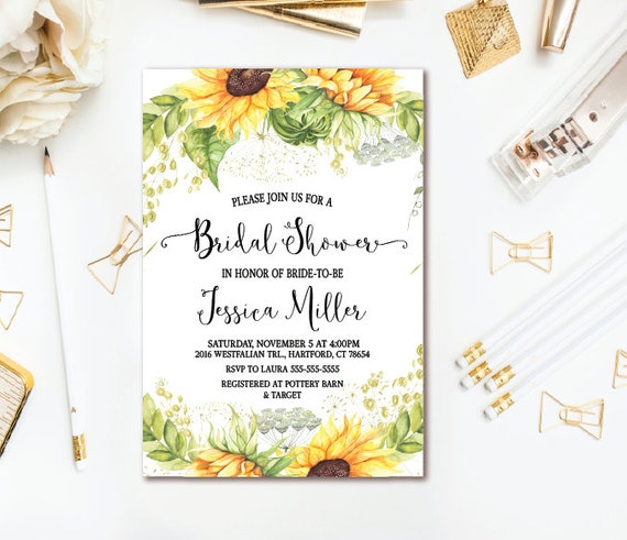 Sunflower Bridal Shower Invitation Country Rustic Wedding Etsy