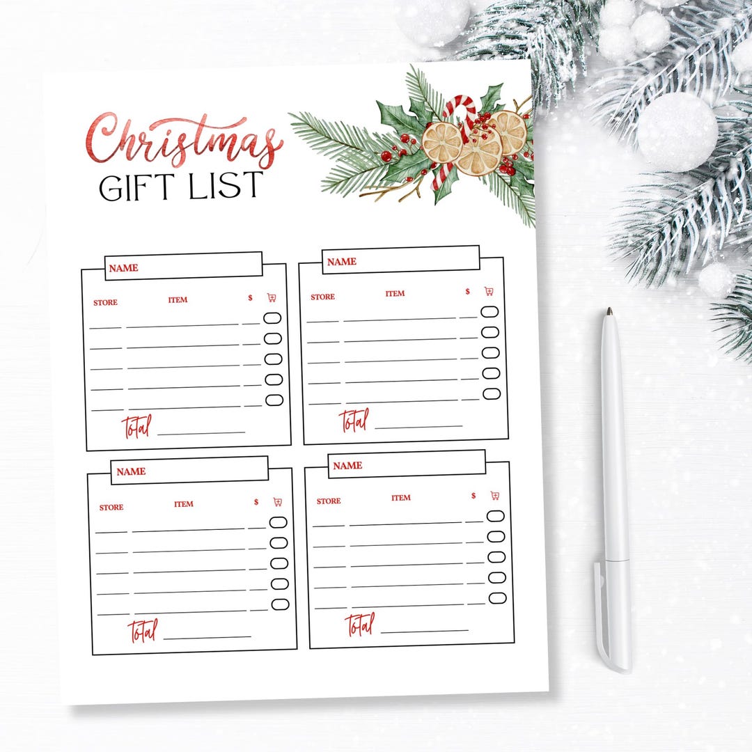 Printable Christmas Gift List for Holiday Shopping - Festive Gift ...