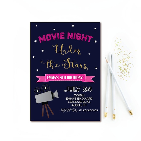 Movie Night Birthday Invitation Outdoor Movie Party Girl