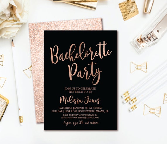 Rose Gold Bachelorette Party Invitation Black Rose Gold Etsy
