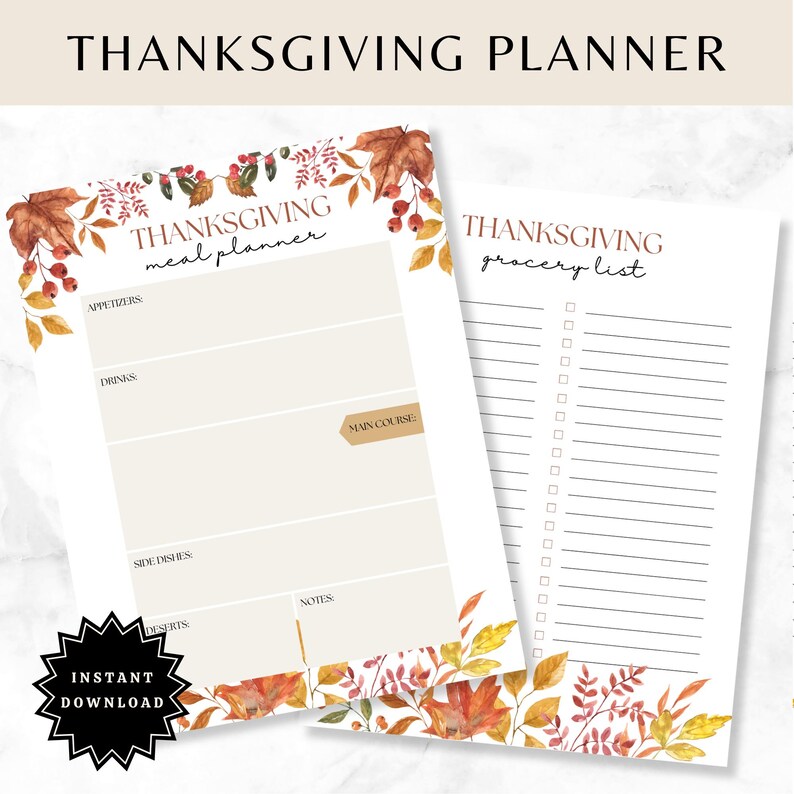 Thanksgiving Printable Meal Planner Grocery List Autumn Bucketlist