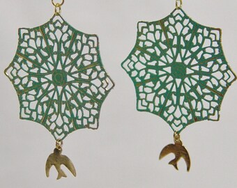 Antique Lace with Birds Earrings