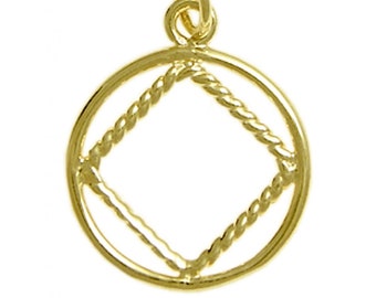 14k Gold Pendant, Twist Wire Style Narcotics Anonymous NA Symbol, Medium Size