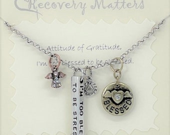 Too Blessed to Be Stressed, Alcoholics Anonymous necklace by Recovery Matters