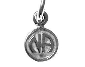 Narcotics Anonymous Sterling Silver Pendant, "NA" Initials in a Coin Style, Very Small Size