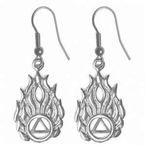 Alcoholics Anonymous Sterling Silver Earrings, AA Symbol in Flames