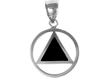 Alcoholics Anonymous  Sterling Silver, AA Symbol Pendant with Black Enamel Inlay, Medium Size*