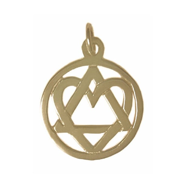 Alcoholics Anonymous  Brass, AA Symbol Pendant w/Open Heart "Love & Service", Antiqued Finish, Med. Size