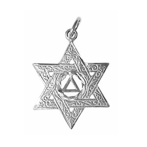 Alcoholics Anonymous Pendant Sterling Silver, AA Symbol in a Jewish Star of David