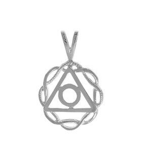 Family Recovery Anonymous Pendant, Sterling Silver, Symbol in a Basket Weave Circle