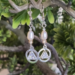AA Beaded Earrings Alcoholics Anonymous Sterling Silver CZ Re-Birthstone Triangle