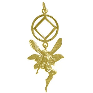 Narcotics Anonymous 14k Gold Pendant, NA Recovery Symbol with Magical Fairy, NA Jewelry, Recovery jewelry, Recovery Gift, Addiction Recovery