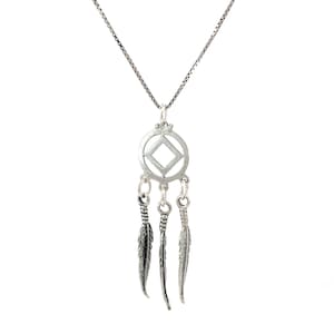Narcotics Anonymous Sterling Silver Pendant, NA Symbol with 3 Feathers Chain Sold Separately