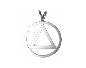 Alcoholics Anonymous, Sterling Silver, Flat Style Pendant, Large Size