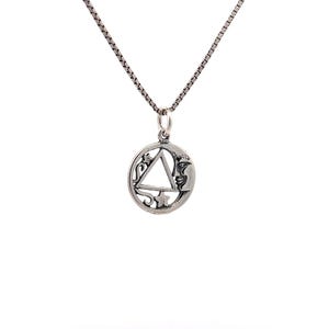 Alcoholics Anonymous Sterling Silver, Moon and Star Pendant with AA Symbol Chain Sold Separately