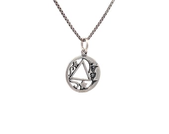 Alcoholics Anonymous Sterling Silver, Moon and Star Pendant with AA Symbol Chain Sold Separately