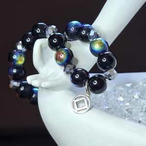Clean Time Jewelry, NA Bracelet with Aurora Borealis Glass Beads and Sterling Silver Narcotics Anonymous Charm