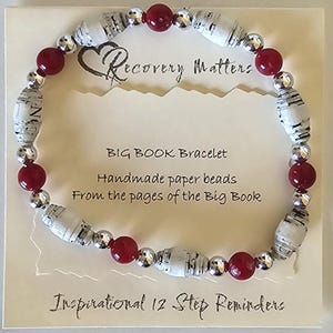 Handmade Big Book Paper Bead Bracelet – Natural Stone Accent
