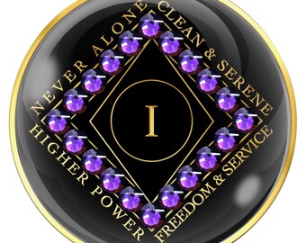 Black & Gold Recovery Chip: CZ Crystal Re-Birthstone Addiction Coin