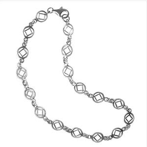 Clean Time Gift, Narcotics Anonymous Sterling Silver, Continuous NA Symbol bracelet or anklet
