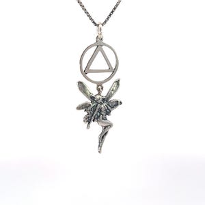 Alcoholics Anonymous Sterling Silver Pendant, AA Recovery Symbol with a Magical Fairy Chain Sold Separately
