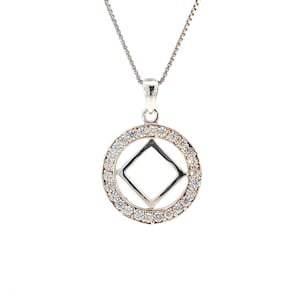 Narcotics Anonymous Set of NA Symbol CZ Pendant with  Med. Box Chain,  Available in 3 Different Lengths