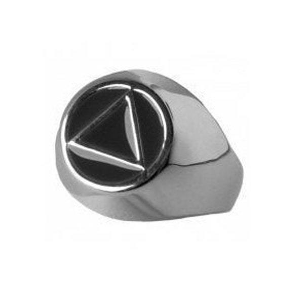 Sterling Silver, Mens Ring, AA Symbol with Black Enamel Inlay