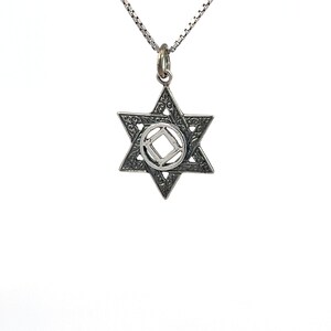 Narcotics Anonymous Jewelry, Sterling Silver Pendant, NA Symbol in a Jewish Star of David, Chain Sold Separately