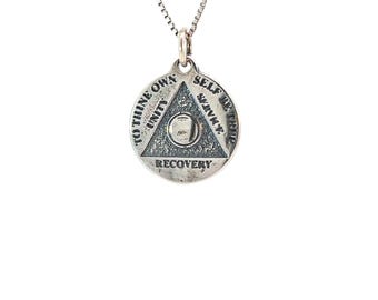 Collier Avec Pendentif En Argent Sterling AA Des Alcooliques Anonymes, Livraison Gratuite, Service De Rétablissement Unity, Coffret Cadeau Symbole Triangulaire Cercle De Sobriété - France