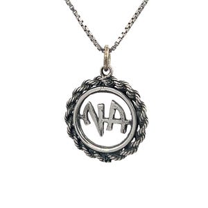 Narcotics Anonymous Sterling Silver Pendant, NA Initials in a Rope Style Circle, Chain Sold Separately