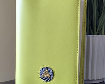 AA Book Cover Yellow with Custom Made "Timeless" AA chip | Holds Standard Hard Big Book and 12 & 12