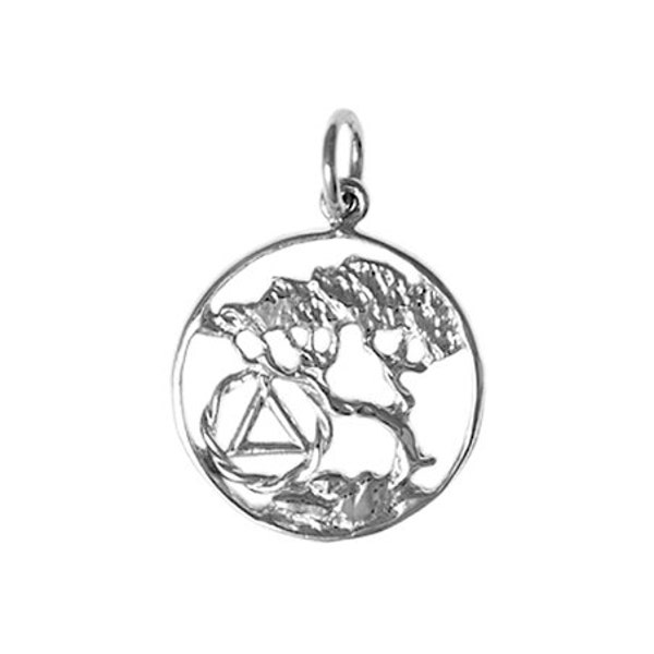 Alcoholics Anonymous Sterling Silver Pendant, AA Recovery Symbol with a Beautiful Tree of Life