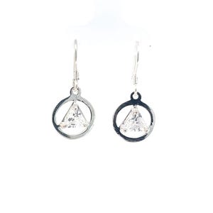 Alcoholics Anonymous Sterling Silver, AA Symbol Earrings, Available in 12 Different 6mm Triangle Colored CZ Re-Birthstones