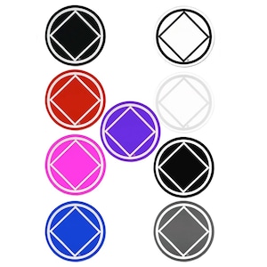 Narcotici Anonimi, set di 9 adesivi rotondi RS6 da 3" con il simbolo del recupero NA, tutti e 9 di colori diversi