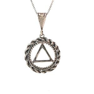 AA Pendant | Alcoholics Anonymous Jewelry, Recovery Jewelry, .925 Silver, AA Symbol Pendant in a Rope Style Circle, Chain Sold Separately