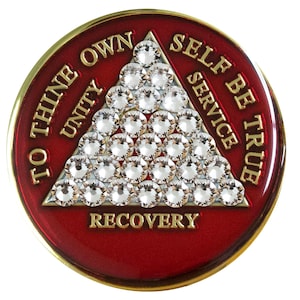 AA Chip | AA Sobriety Chip | Red Timeless AA Coin with Diamond Bling Crystals