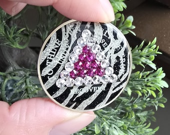 Zebra with Fuchsia and Diamond CZ Bling AA Recovery Chip | Custom made Medallion For Sobriety | Timeless Collection