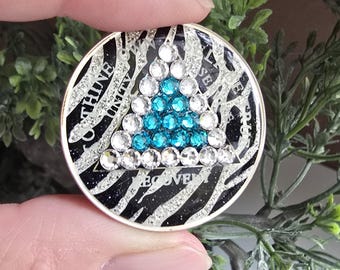 Zebra with Blue Zircon and Diamond CZ Bling AA Recovery Chip | Custom made Medallion For Sobriety | Timeless Collection
