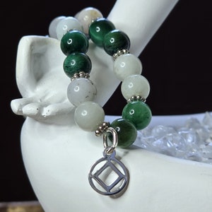 NA Bracelet with Jade and Mixed Natural Stone and Sterling Silver Narcotics Anonymous Charm