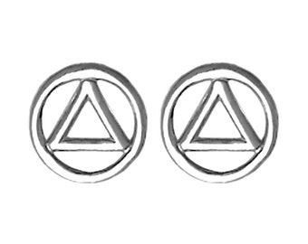 Alcoholics Anonymous Style, Small Sterling Silver AA Symbol Stud Earrings