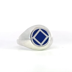 NA Narcotics Anonymous, Blue Enamel Ring, Sterling Silver