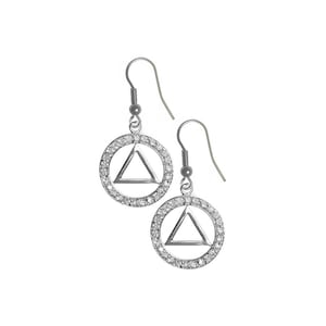 Alcoholics Anonymous Sterling Silver Earrings, AA Symbol in a Circle of 26 CZ&#39;s