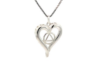 Alcoholics Anonymous Jewelry Sterling Silver Open Heart Pendant, AA Symbol Chain Sold Separately