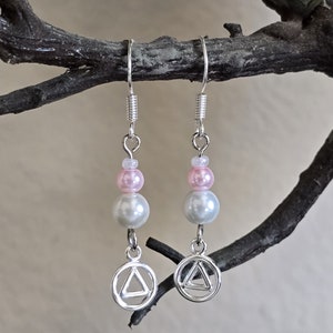 AA Earrings Alcoholics Anonymous Sterling Silver, Circle Triangle Earrings