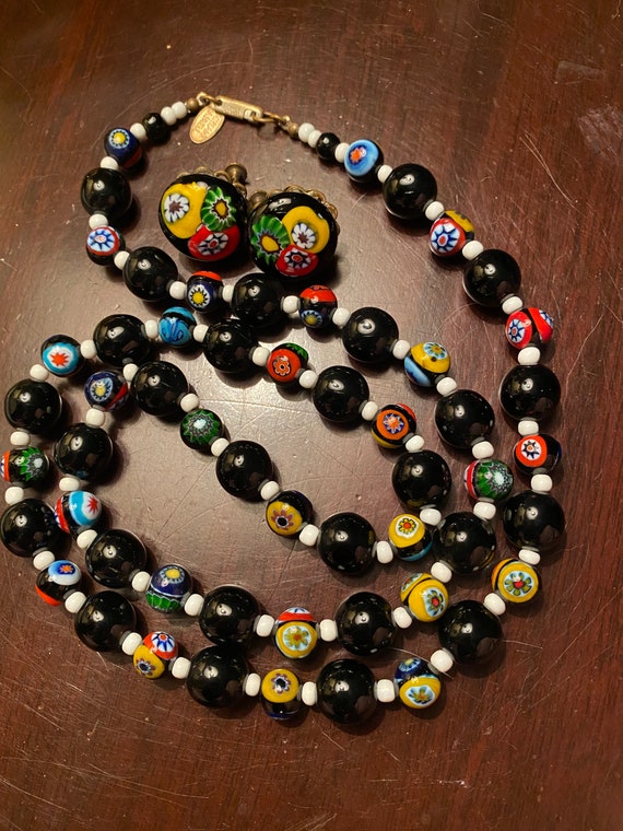 Miriam Haskell - Signed - Black Venetian Glass Be… - image 1