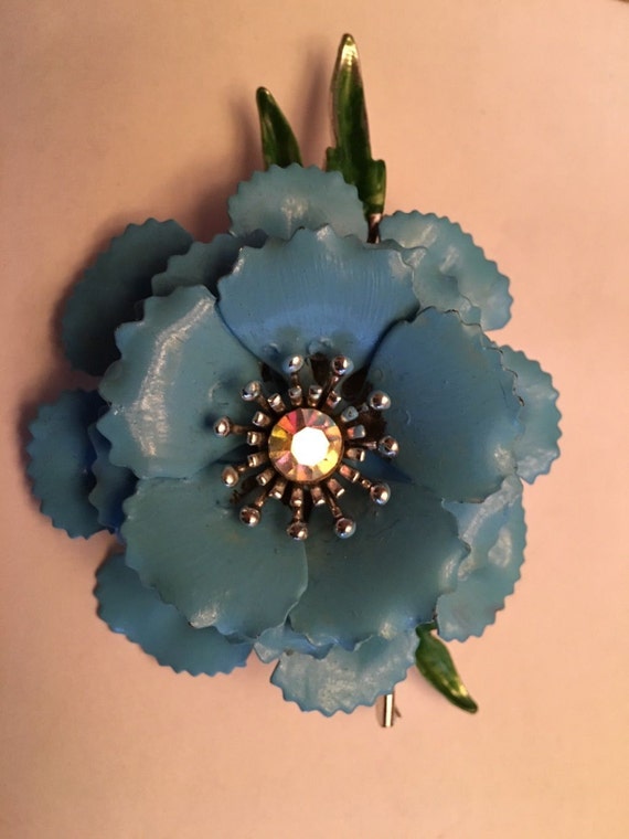 Vintage Early Signed Coro Layered Enamel Flower W… - image 3